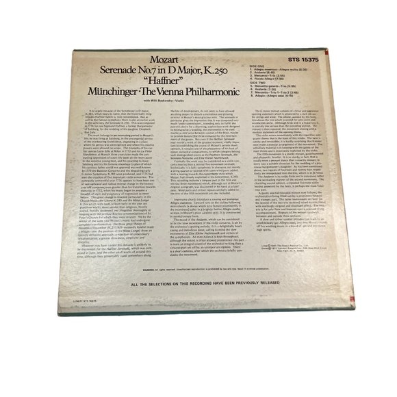 Vintage Classical Vinyl Mozart Serenade No.7 in D Major, K.250 "Haffner" - Picture 2 of 5